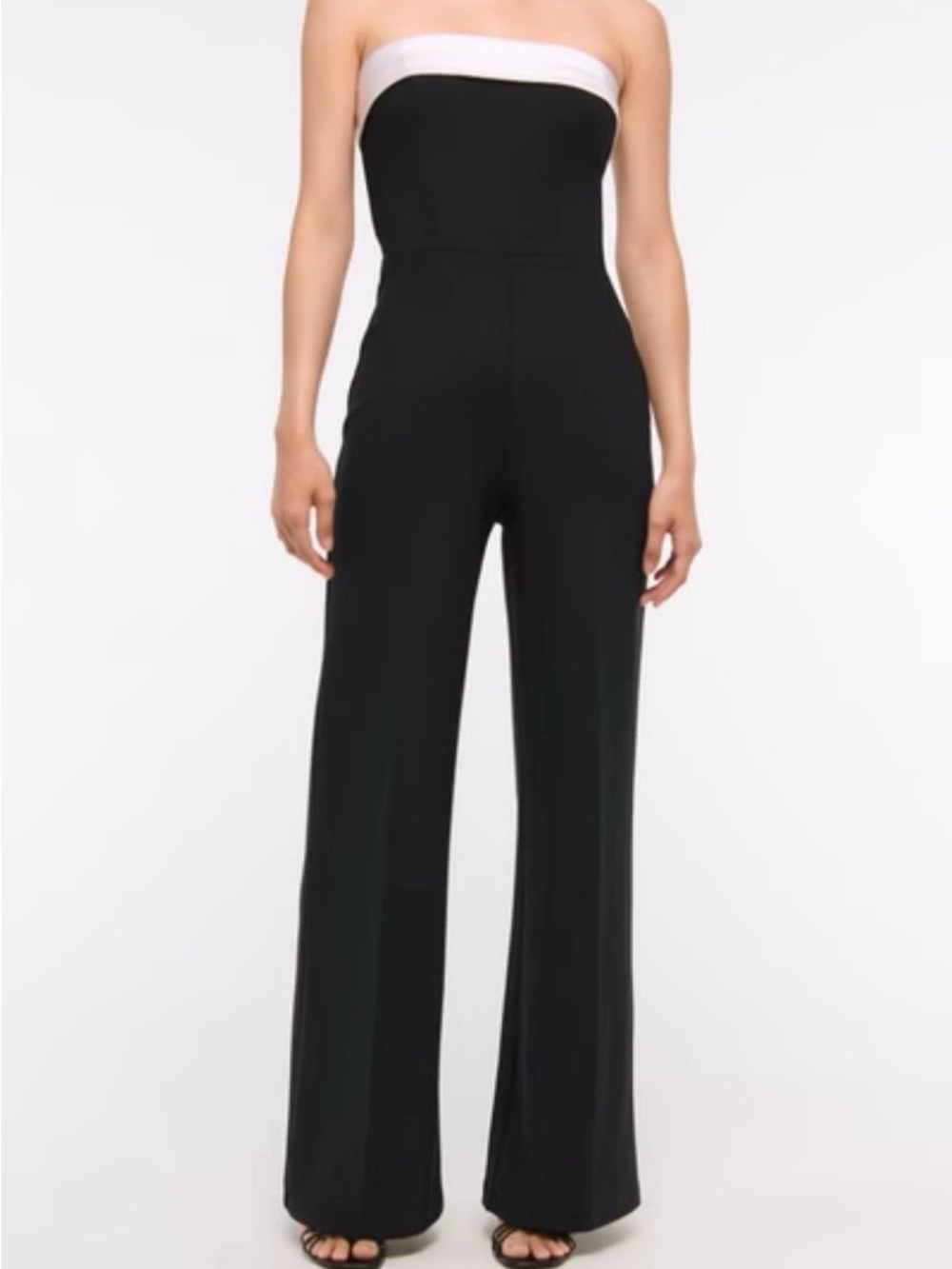 Strapless Black & White Wide-Leg Jumpsuit - Picture 4 of 8
